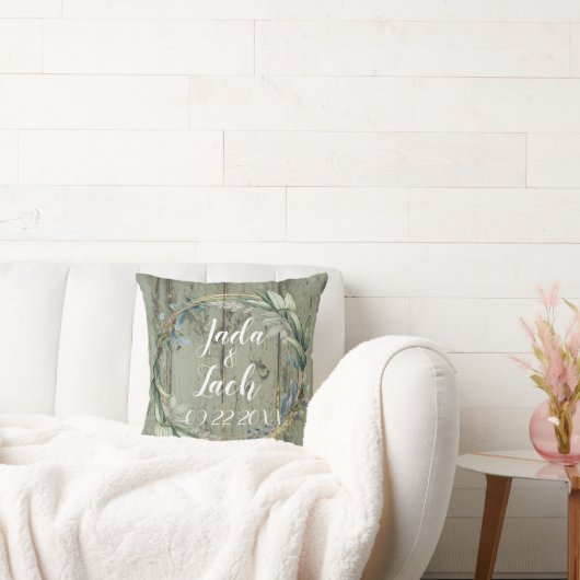 Stijlvol Rustic Leafy Wreath Wedding Kussen (Bank)