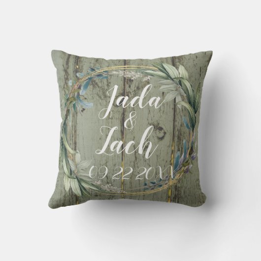 Stijlvol Rustic Leafy Wreath Wedding Kussen (Achterkant)