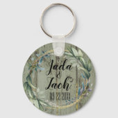 Stijlvol Rustic Leafy Wreath Wedding Sleutelhanger (Voorkant)