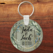 Stijlvol Rustic Leafy Wreath Wedding Sleutelhanger (Voorkant)
