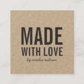 Stijlvol Rustic Made with Love Social Media Kraft Vierkante Visitekaartje (Voorkant)