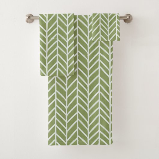 Stijlvol Sage Green Boho Herringbone Pattern Bad Handdoek (Insitu)