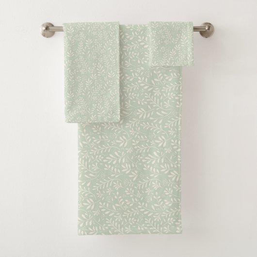 Stijlvol Sage Green Boho Waterverf Floral Pattern Bad Handdoek (Insitu)