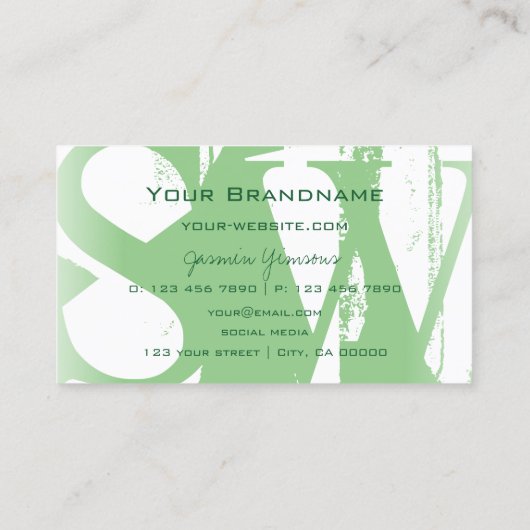 Stijlvol Sage Green en White met Monogram Modern Visitekaartje (Achterkant)