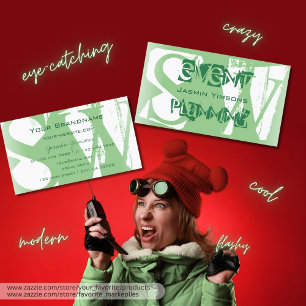 Stijlvol Sage Green en White met Monogram Modern Visitekaartje