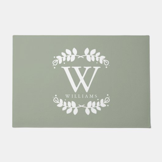 Stijlvol Sage Green Family Monogram Deurmat (Voorkant)