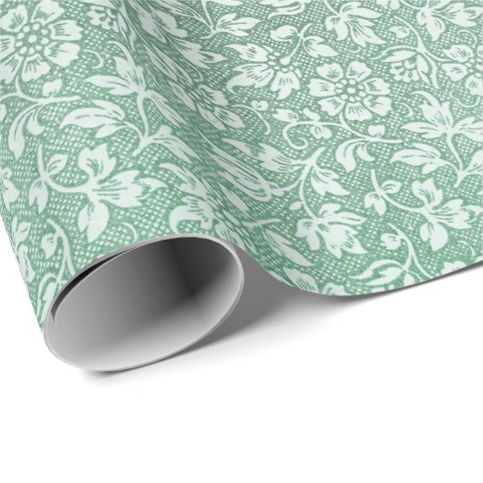 Stijlvol  Sage Green Floral Pattern Cadeaupapier (Rol Hoek)