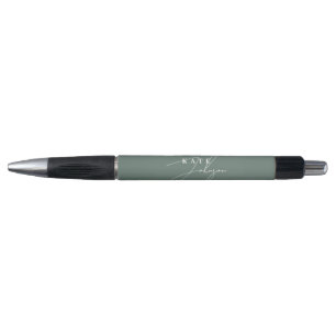 Stijlvol Sage Green Signature Script Monogram Pen