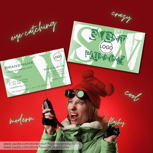 Stijlvol Sage Green White met Logo en monogram Visitekaartje