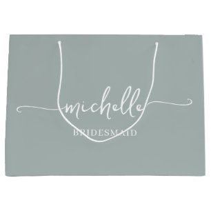 Stijlvol Sage Groen Chique Goud Monogram Script Groot Cadeauzakje