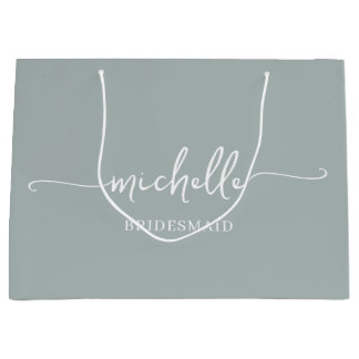 Stijlvol Sage Groen Chique Goud Monogram Script Groot Cadeauzakje
