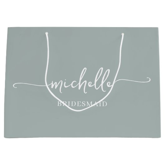 Stijlvol Sage Groen Chique Goud Monogram Script Groot Cadeauzakje (Voorkant)