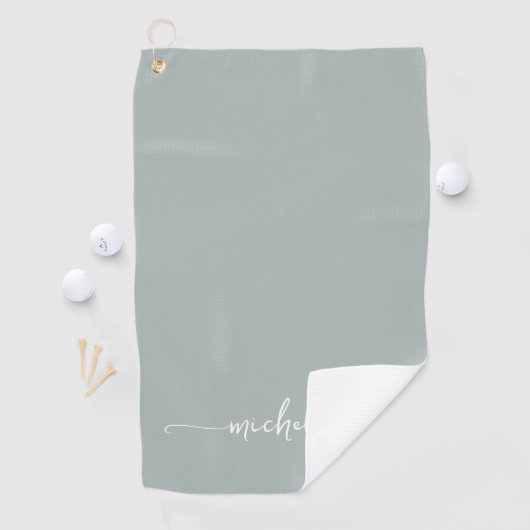 Stijlvol Sage Groen Monogram Naam Script Golfhanddoek (Insitu)