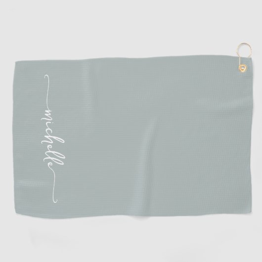 Stijlvol Sage Groen Monogram Naam Script Golfhanddoek (Horizontaal)