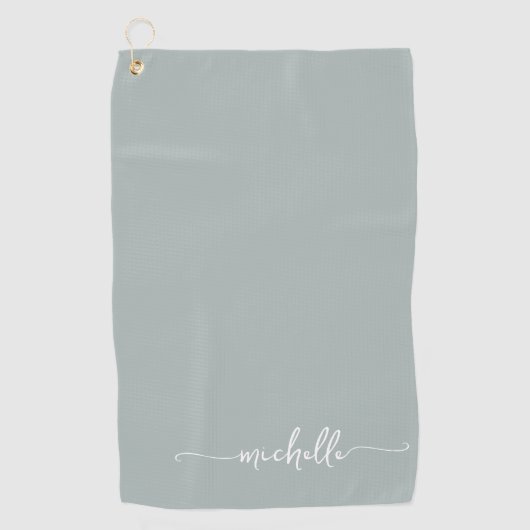 Stijlvol Sage Groen Monogram Naam Script Golfhanddoek (Voorkant)