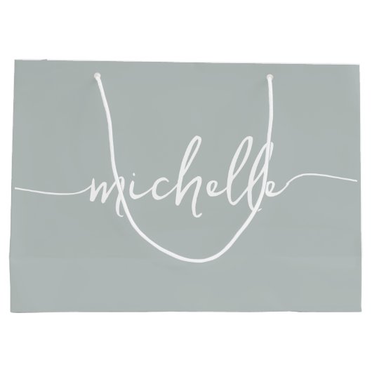 Stijlvol Sage Groen Monogram Naam Script Groot Cadeauzakje (Achterkant)