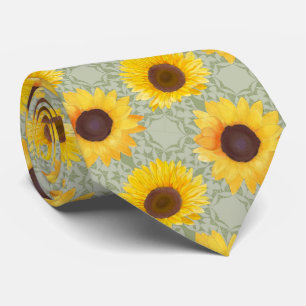 Stijlvol Sage Yellow Waterverf Sunflower Patroon Stropdas