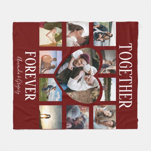 Stijlvol samen voor altijd | Hartfotocollage Fleece Deken (Voorkant (Horizontaal))