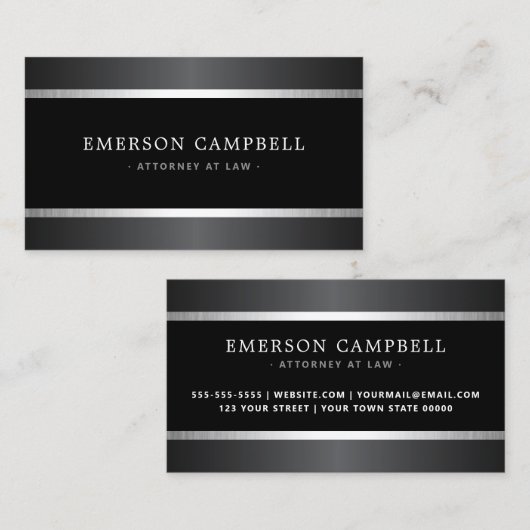 Stijlvol satijn grijs en zilver, zwart visitekaartje (Voorkant / Achterkant)