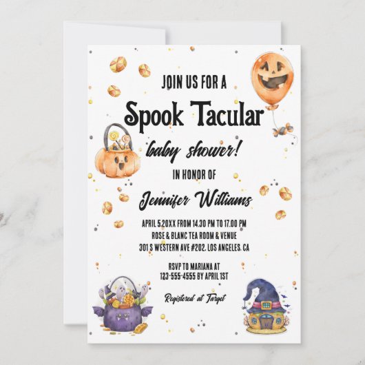 Stijlvol schattig halloween spook tacular baby sho kaart (Voorkant)