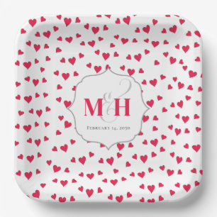 Stijlvol Schattig Monogram Whimsical Hartjes Trend Papieren Bordje