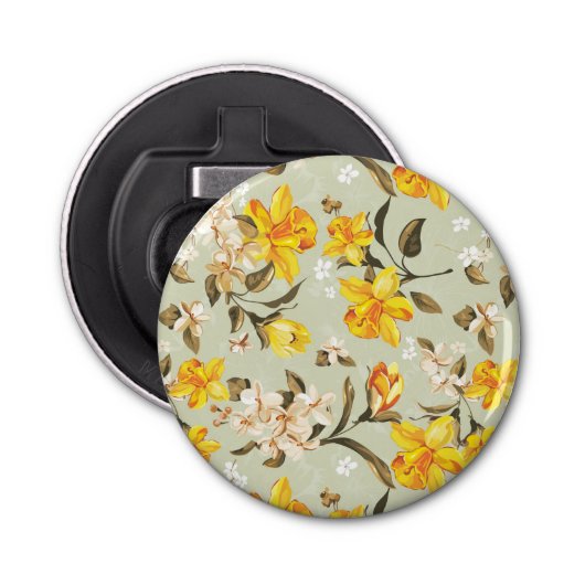 Stijlvol, schitterend helder bloempatroon button flesopener (Voorkant)