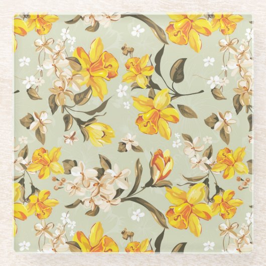 Stijlvol, schitterend helder bloempatroon glazen onderzetter (Voorkant)