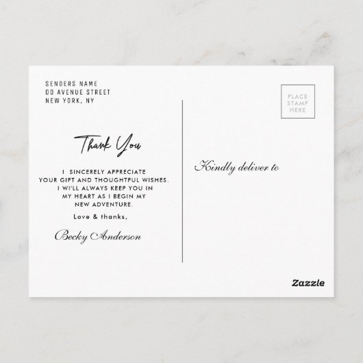 stijlvol schrift bedankt afstuderen briefkaart (Achterkant)