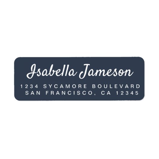 Stijlvol schrift donkerblauw retouradres etiket (Voorkant)