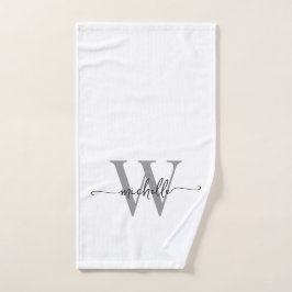Stijlvol Schrift Elegante Witte Grijze Monogramnaa Handdoek