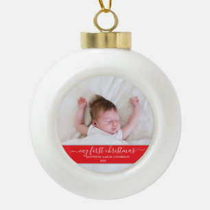 Stijlvol Schrift Mijn Eerste Kerst Baby Rood Keramische Bal Ornament