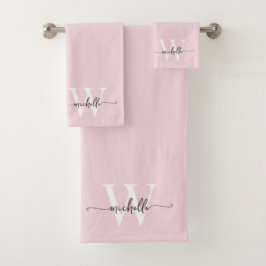 Stijlvol Schrift Modern Bleekroze Monogram Naam Bad Handdoek