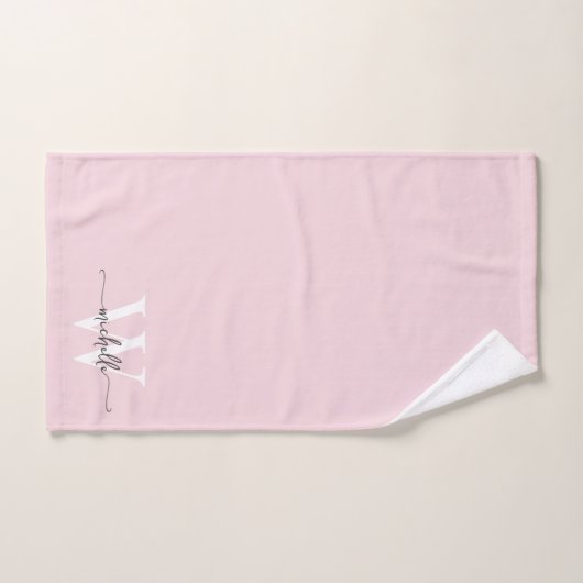 Stijlvol schrift modern roze monogram naam bad handdoek (Handdoek)