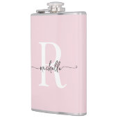 Stijlvol Schrift Modern Roze Roos Monogram Naam Heupfles (Links)