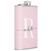 Stijlvol Schrift Modern Roze Roos Monogram Naam Heupfles (Rechts)