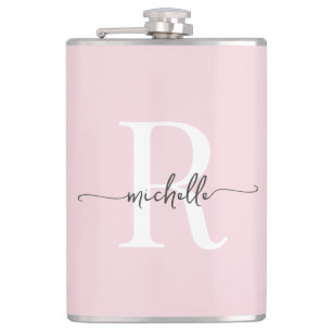 Stijlvol Schrift Modern Roze Roos Monogram Naam Heupfles