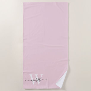 Stijlvol Schrift Modern Roze Roos Monogram Naam Strandlaken