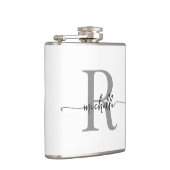 Stijlvol Schrift Modern Wit Grijs Monogram Naam Heupfles (Rechts)