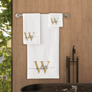 Stijlvol Schrift Modern Witgouden Monogram Naam Bad Handdoek