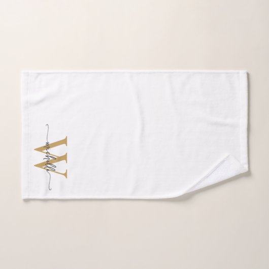 Stijlvol Schrift Modern Witte Gouden Monogram Naam Handdoek (Handdoek)