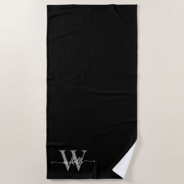 Stijlvol Schrift Modern Zwart Grijs Monogram Naam Strandlaken