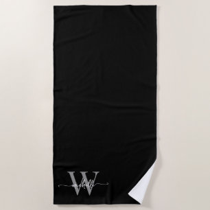 Stijlvol Schrift Modern Zwart Grijs Monogram Naam Strandlaken