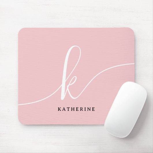 Stijlvol Schrift Monogram Roze Muismat (Met muis)
