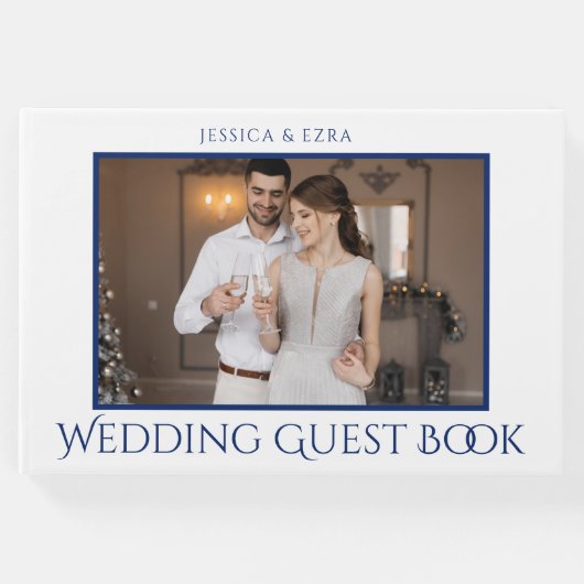 Stijlvol Schrift Wit en Blauw | Foto Gastenboek (Voorkant)