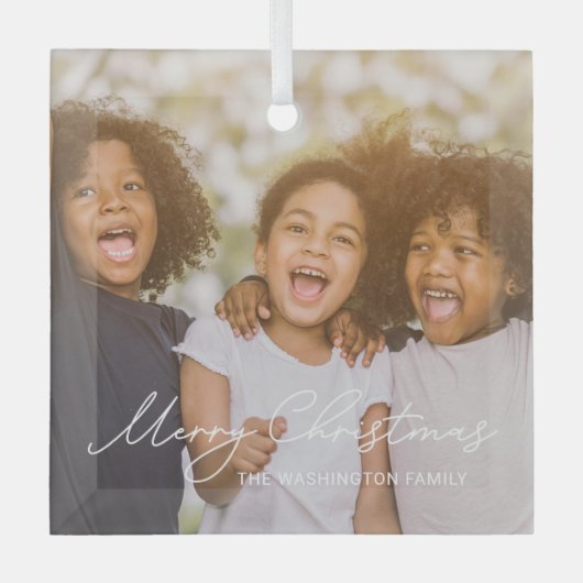 Stijlvol schrijven Aangepaste kerstfoto's Glas Ornament (Voorkant)