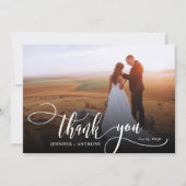 Stijlvol script 2 foto bruiloft dank u kaart (Voorkant)