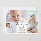 Stijlvol Script 3 Foto Collage Baby Shower Bedankkaart (Voorkant)