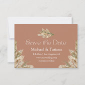 Stijlvol script 3 foto's Collage Brown Boho Save The Date (Achterkant)