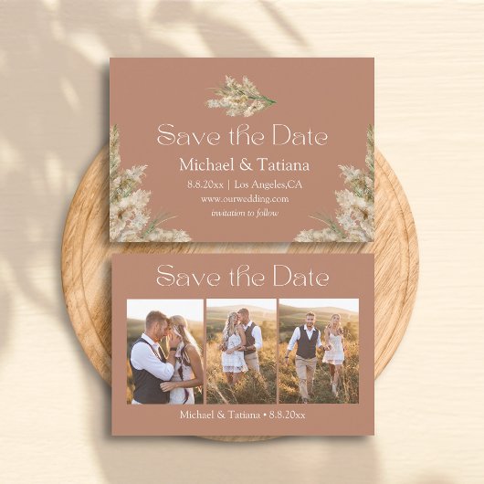 Stijlvol script 3 foto's Collage Brown Boho Save The Date