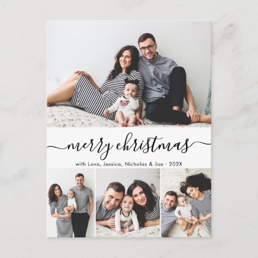 Stijlvol Script 4 Fotocollage Kerstvakantie Briefkaart (Voorkant)